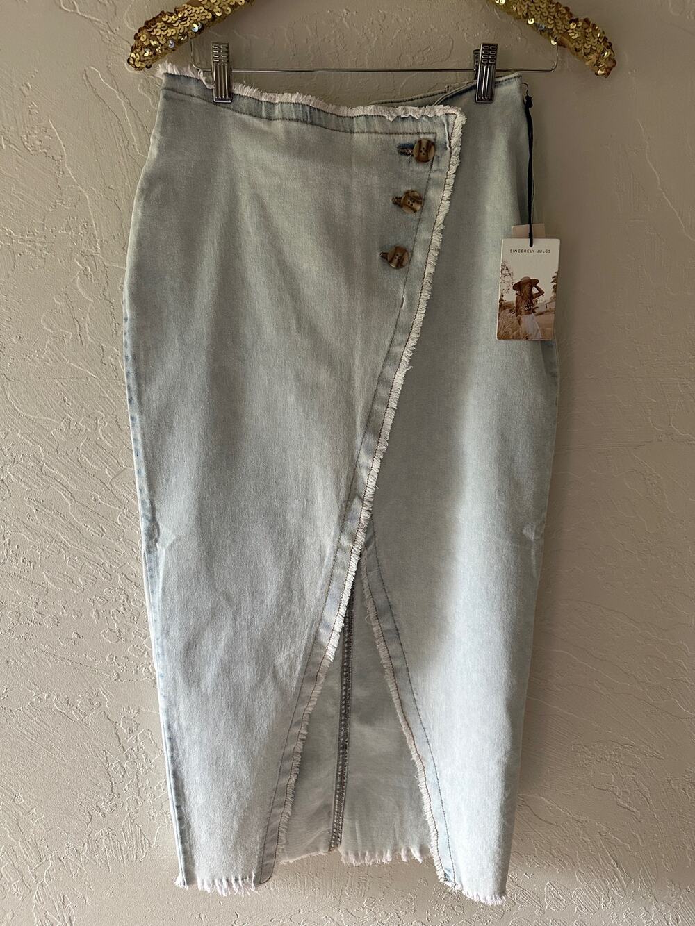 SINCERELY JULES | Boho Denim Y2K 90s Fringe Asymmetrical Skirt Size Small 5 /27